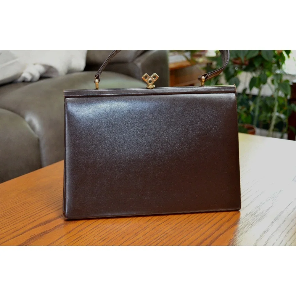 Vintage 1950s L.S. Ayres & Co Burgundy Leather Kelly Bag Purse Made in England
